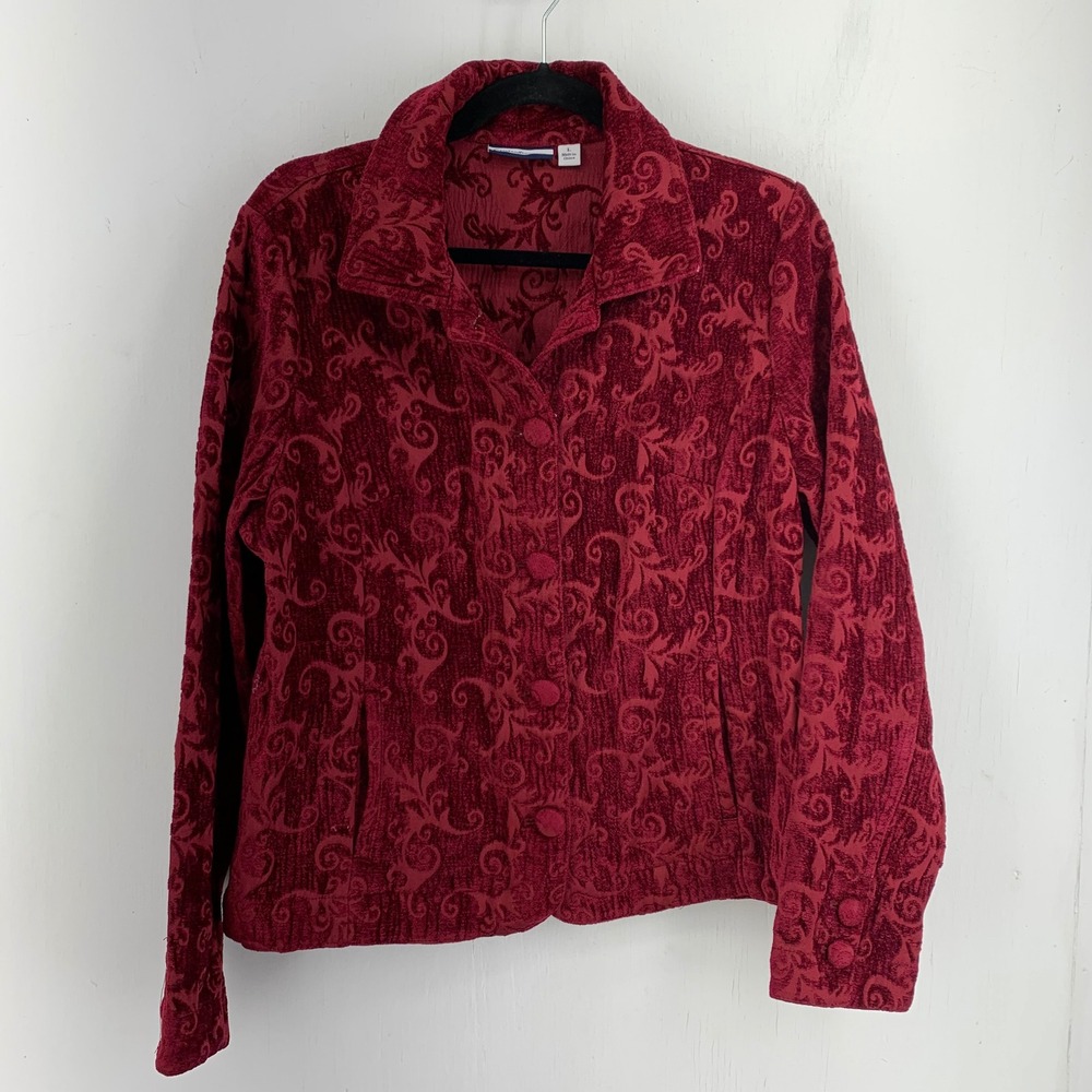 Victorian Goth Red Damask Dark Academia Holiday Regency Jacket Large Textured